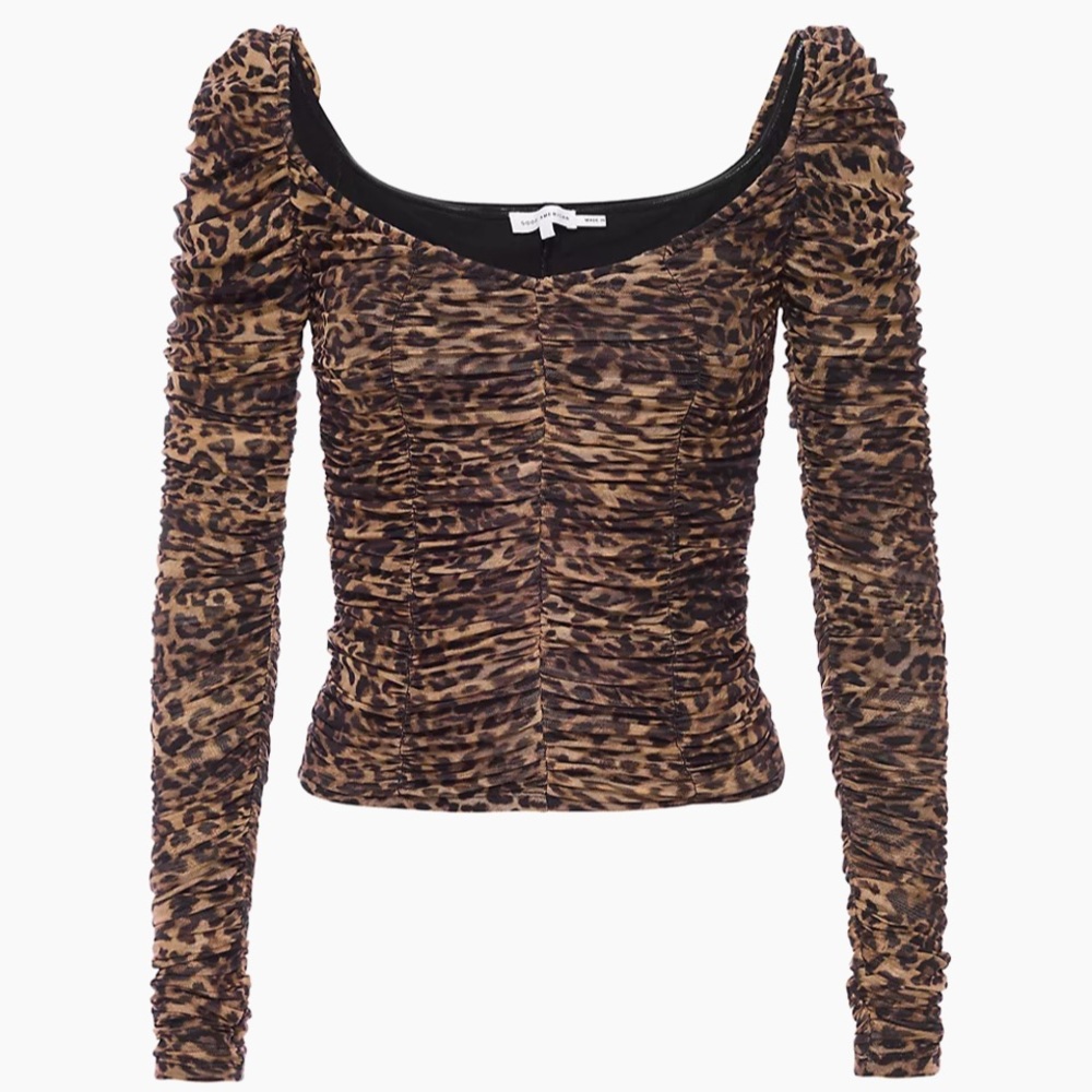 NWT Good American Ruched Cheetah Print Mesh Top XS